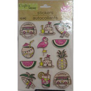 Crafter Square Tropical 3D Stickers Scrapbook Flamingo Surfboard Summer Vacation